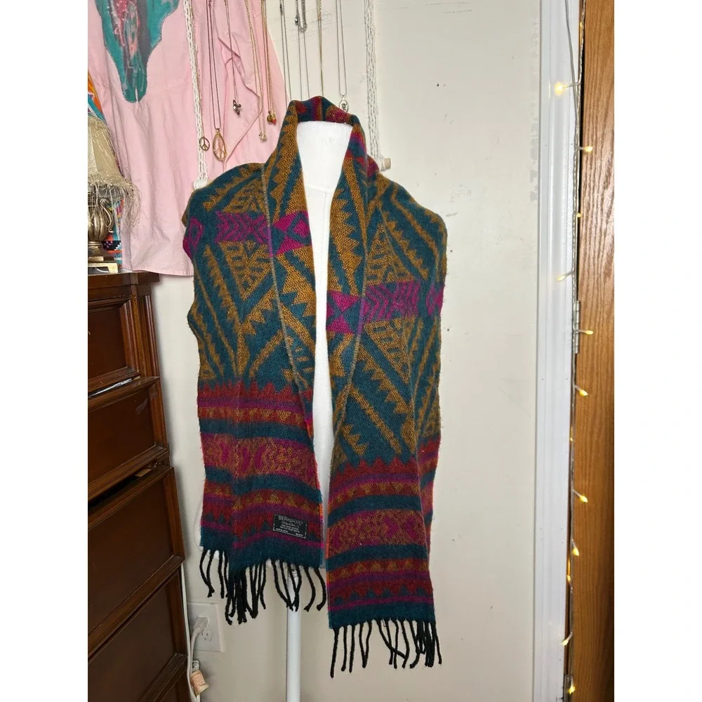Vintage Southwestern Aztec Tribal Geometric Knit Scarf Retro Made in Japan‎